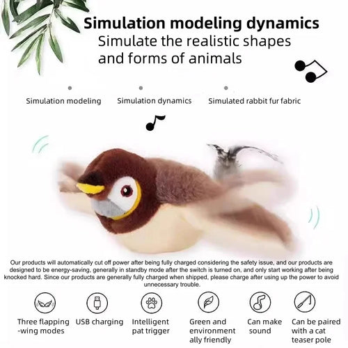 Interactive Rechargeable Chirping & Flapping Bird Cat Toy